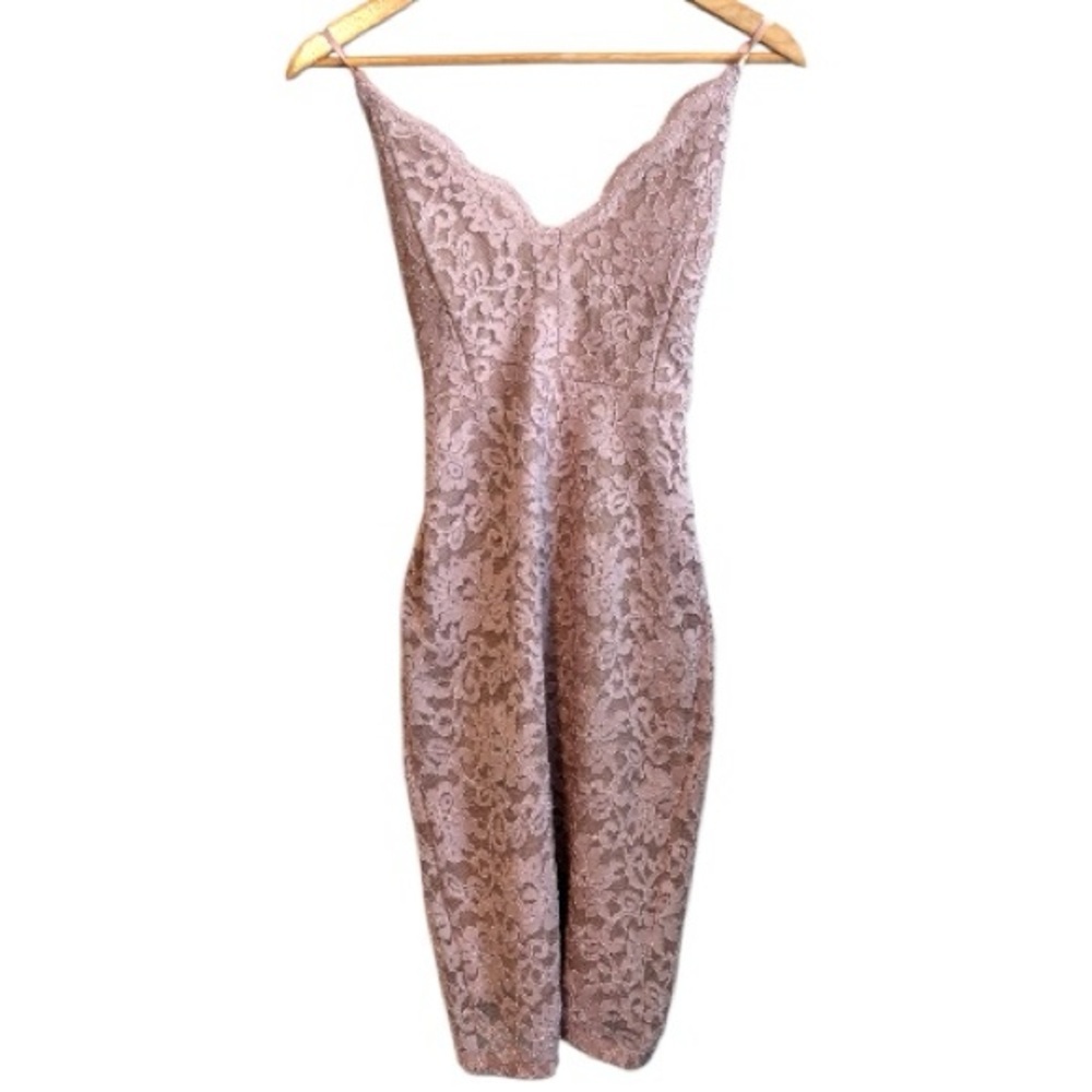 Lace V-Neck Slip Midi Dress in Dusty Mauve
